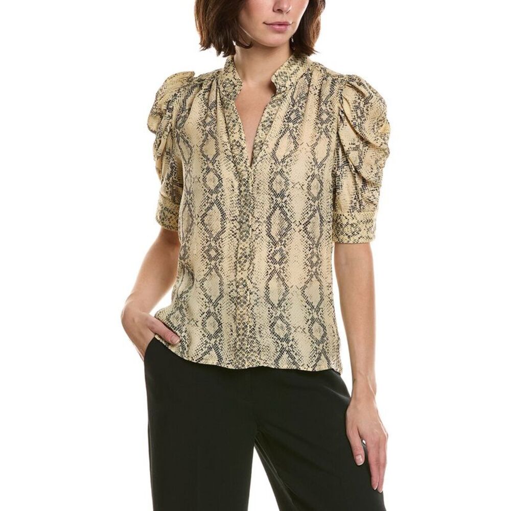 Frame Denim Womens Frame The Snake Gillian Silk Top, Brown